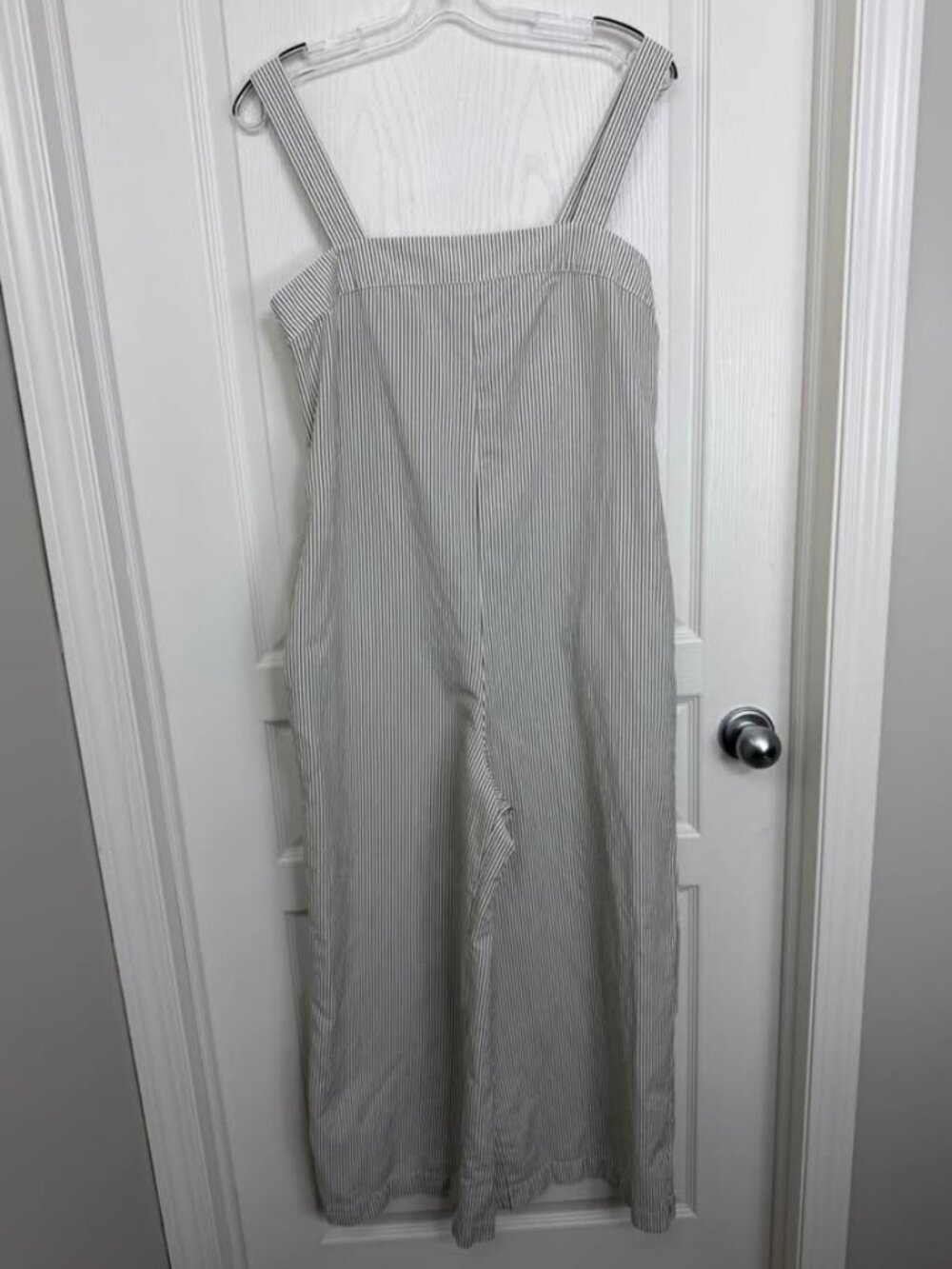 Uniqlo Striped Linen Blend Jumpsuit Overalls Size Medium White Green - Picture 7 of 14